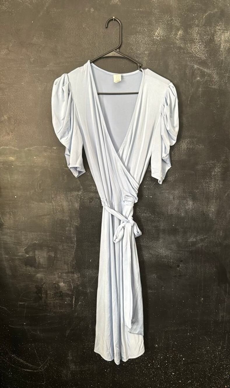 Janette F/S Light Blue Wrap Dress with Puff Sleeves